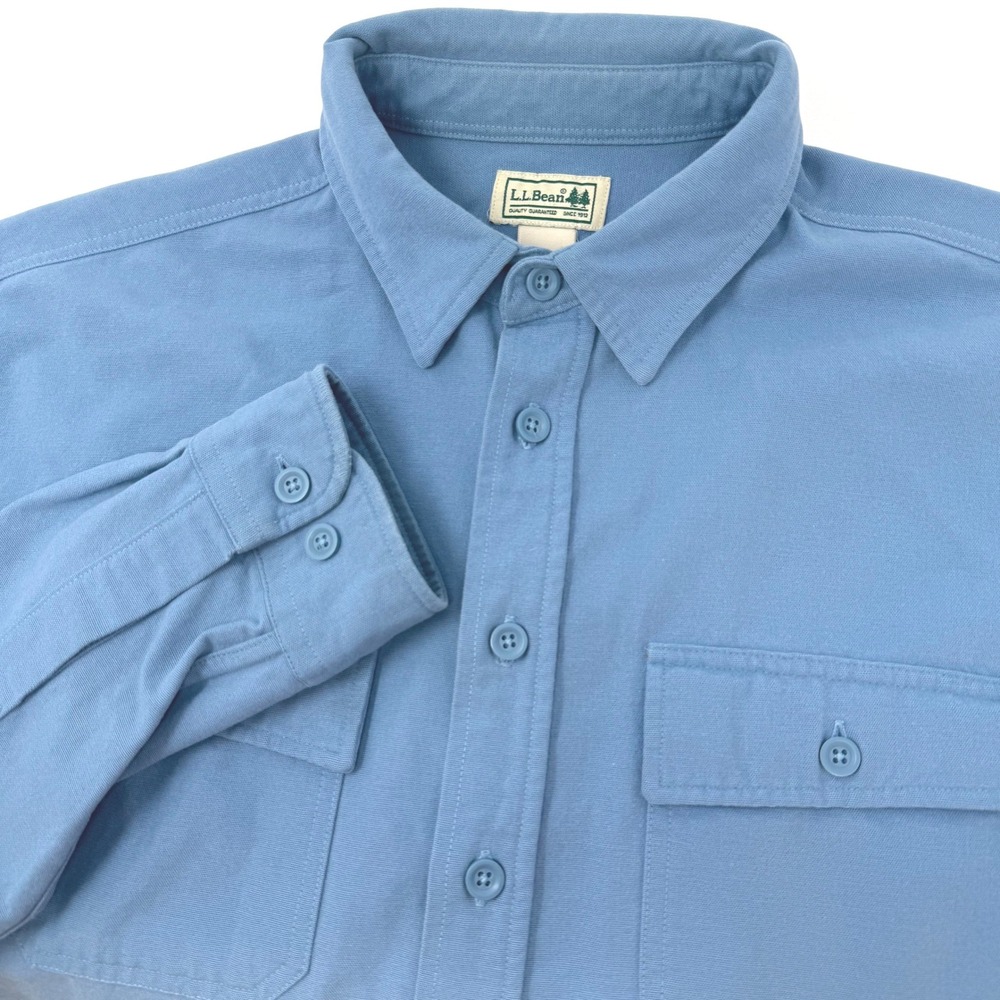 LL Bean Mens XL Tall Blue Cotton Canvas Button Down Utility Work Shirt 187924